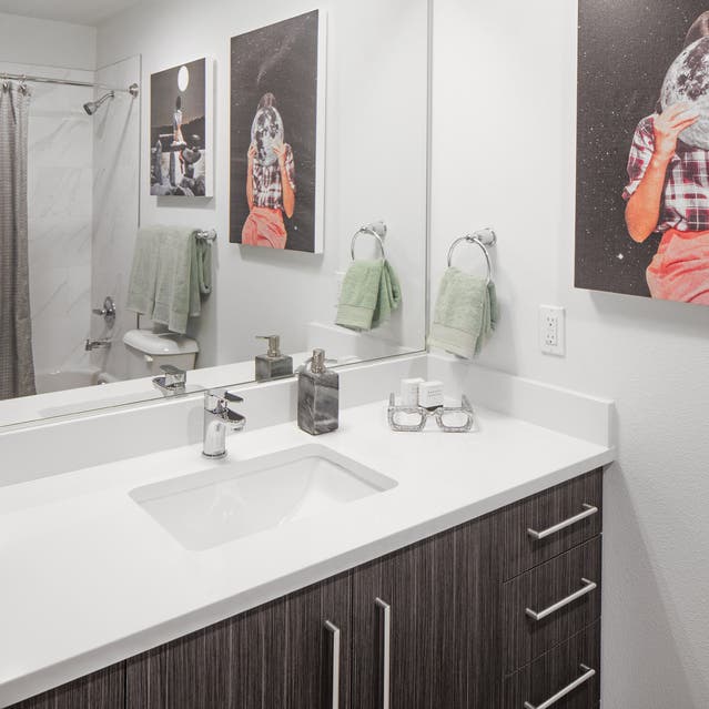 Rivage Apartments - Bathroom with Large Vanity and Updated Fixtures
